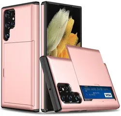 Samsung Galaxy S24 Ultra Hoesje met Slider Kaarthouder Roze afbeelding