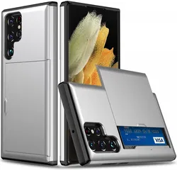 Samsung Galaxy S24 Ultra Hoesje met Slider Kaarthouder Grijs afbeelding