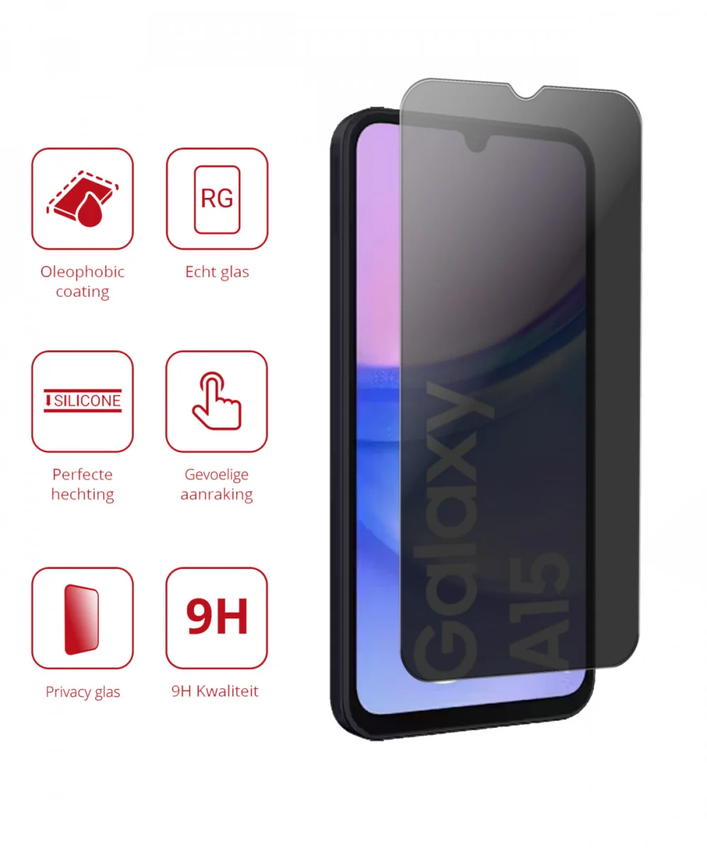 Rosso Samsung Galaxy A15 5G 9H Tempered Glass Screen Protector Privacy afbeelding 2