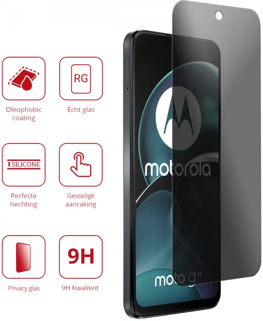 Rosso Motorola Moto G14 9H Tempered Glass Screen Protector Privacy afbeelding 2