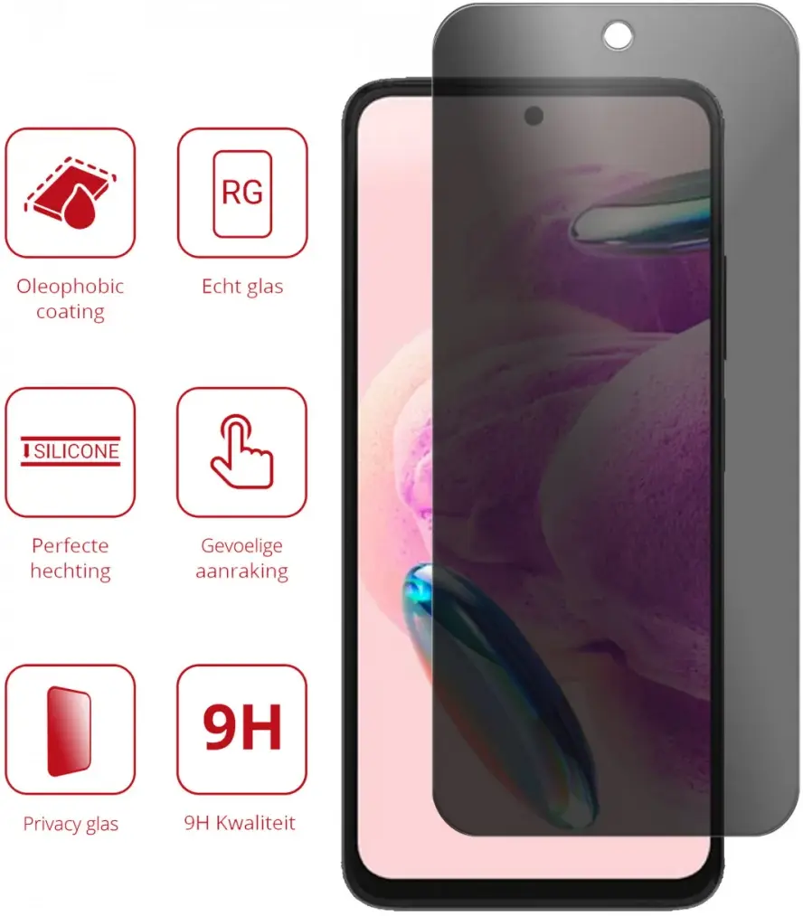 Rosso Xiaomi Redmi Note 12S 9H Tempered Glass Screen Protector Privacy afbeelding 2