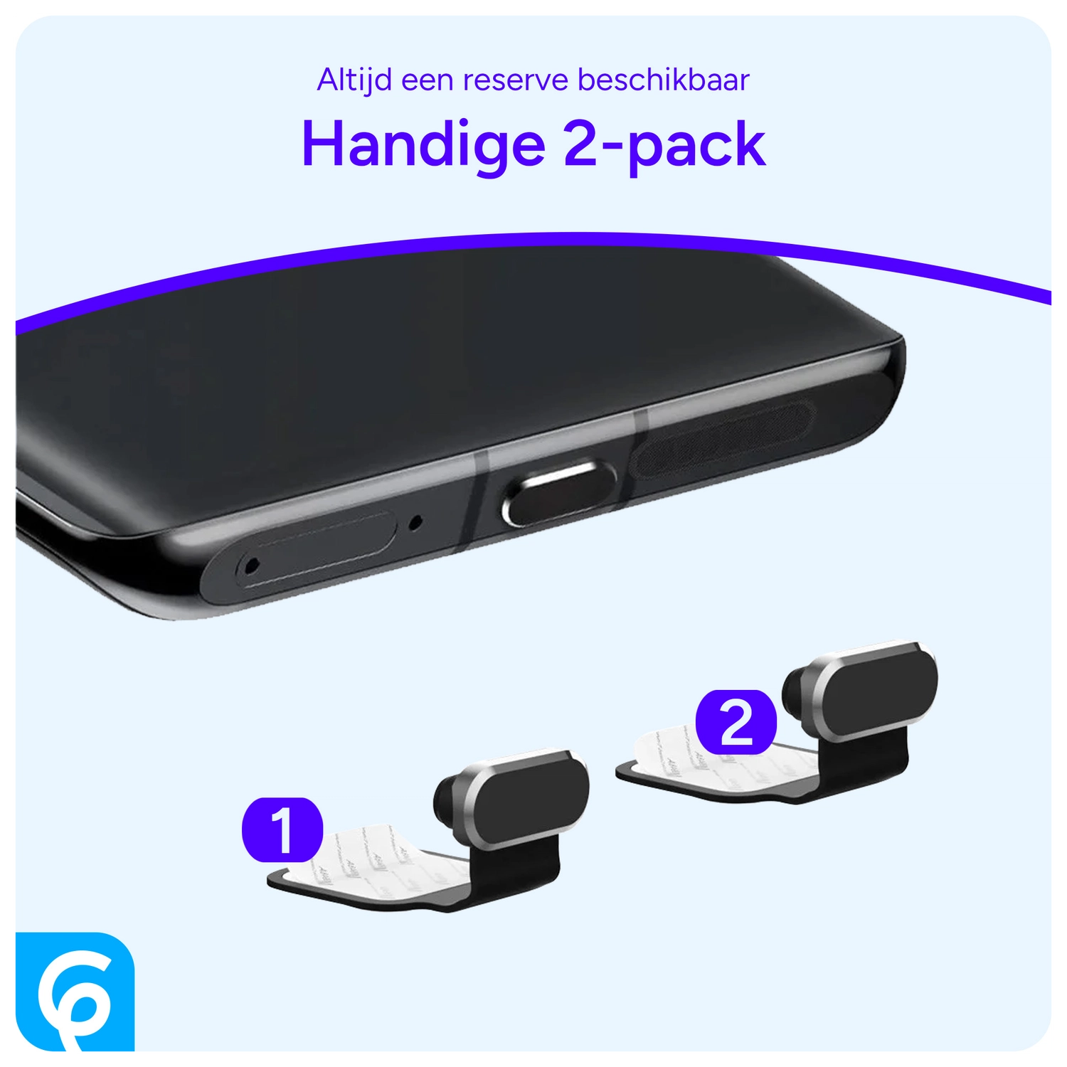 Stofdichte Plug met Plakstrip voor USB-C Poort Zwart (2-Pack) afbeelding 4