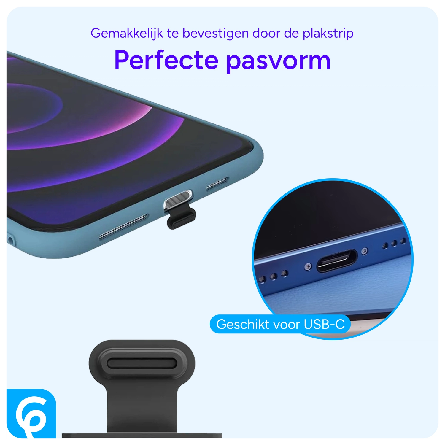 Stofdichte Plug met Plakstrip voor USB-C Poort Zwart (2-Pack) afbeelding 5