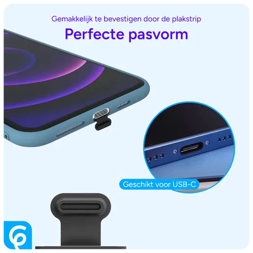 Stofdichte Plug met Plakstrip voor USB-C Poort Zwart (2-Pack) afbeelding 5