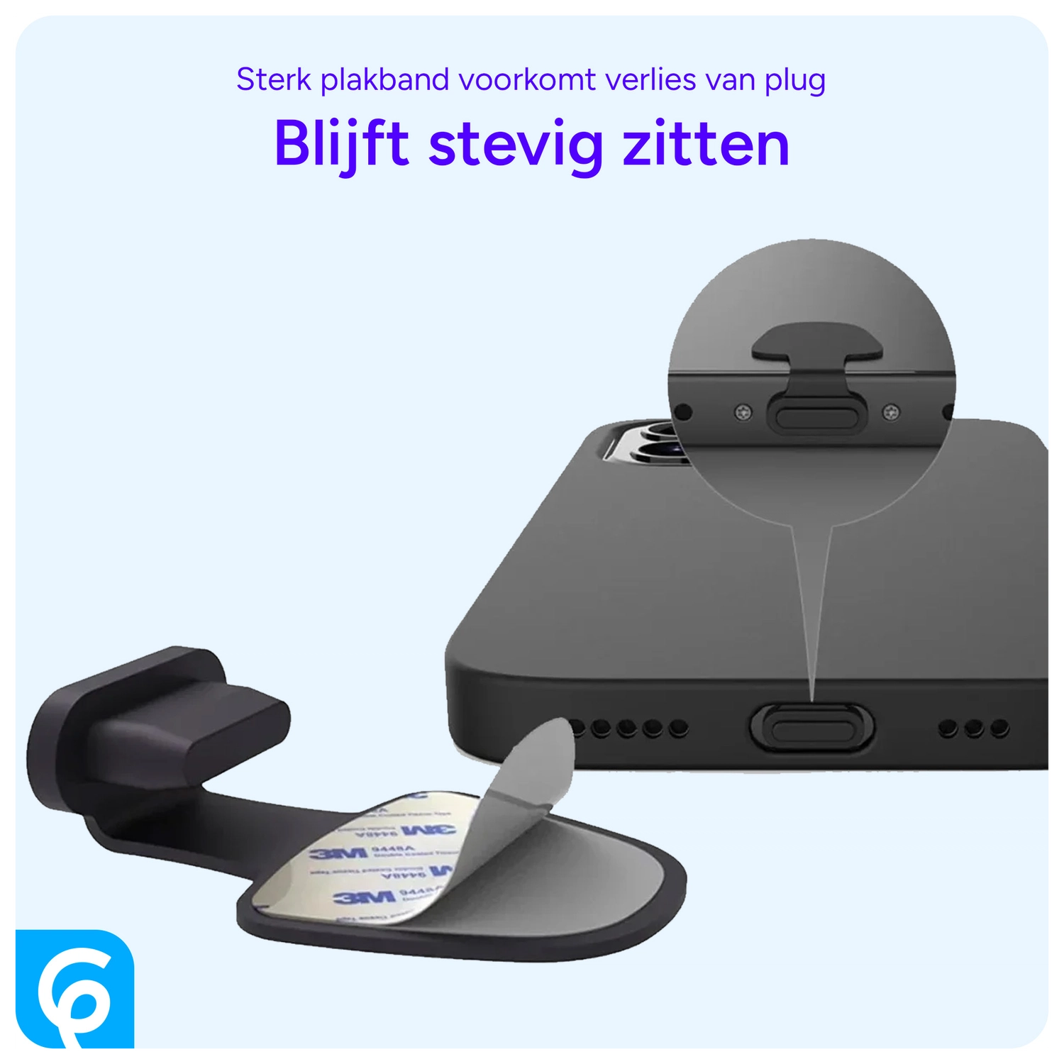 Stofdichte Plug met Plakstrip voor USB-C Poort Zwart (2-Pack) afbeelding 6