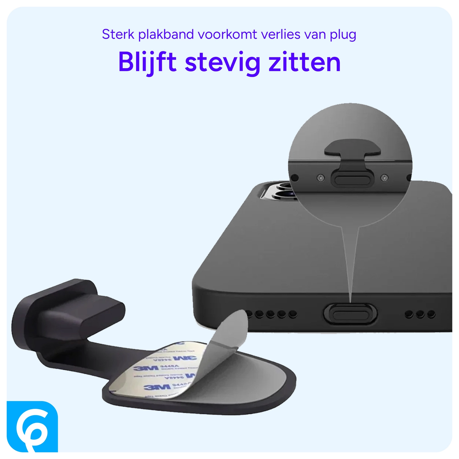 Stofdichte Plug met Plakstrip voor Lightning Poort Zwart (2-Pack) afbeelding 5