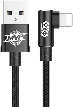 Baseus MVP 90° 2A USB naar Lightning Kabel 1M Haakse Hoek Zwart