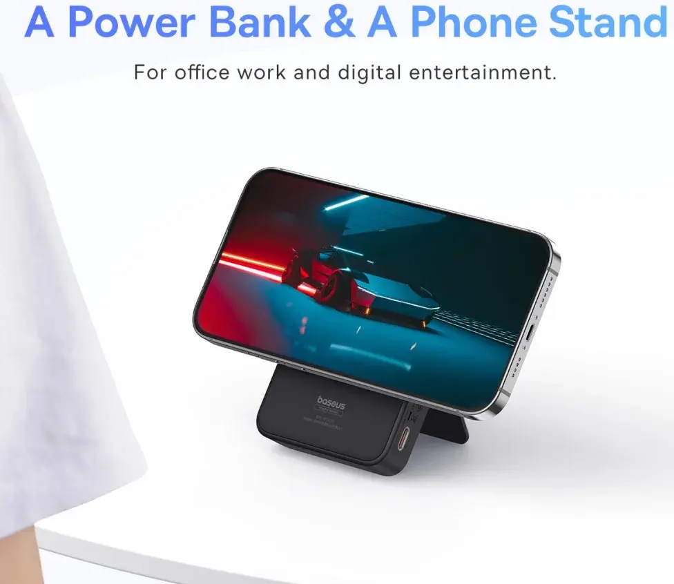 Baseus MagPro MagSafe Powerbank 20W met Standaard 5.000mAh Zwart afbeelding 5