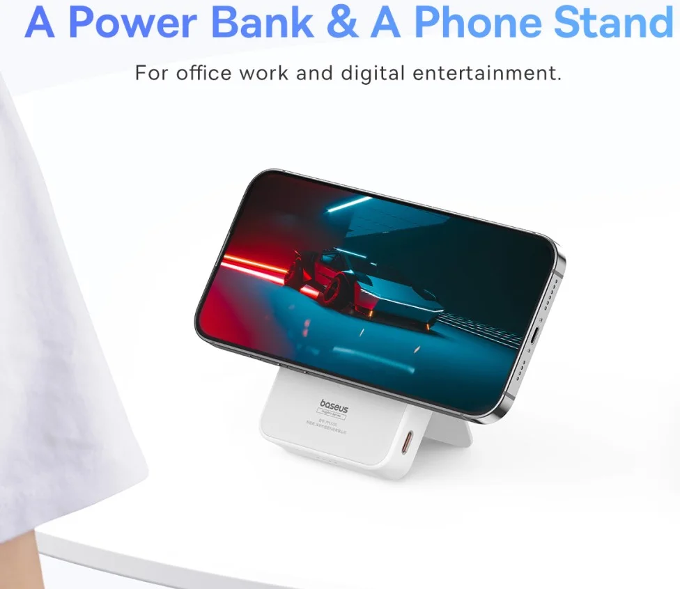 Baseus MagPro MagSafe Powerbank 20W met Standaard 5.000mAh Wit afbeelding 5