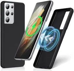 Samsung Galaxy S21 Ultra Hoesje met MagSafe Siliconen Back Cover Zwart afbeelding