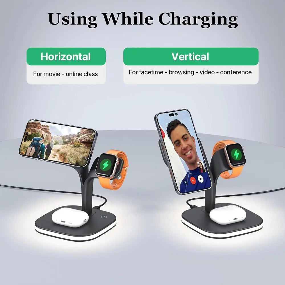 4-in-1 Station 15W Draadloze Oplader Apple iPhone/AirPods/Watch Zwart afbeelding 8