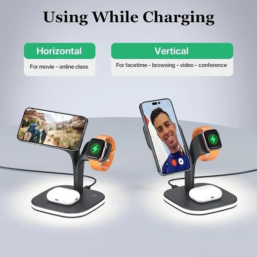 4-in-1 Station 15W Draadloze Oplader Apple iPhone/AirPods/Watch Zwart afbeelding 8