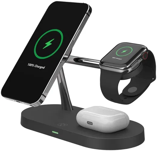 Draadloze Oplader met MagSafe voor iPhone/AirPods (Pro)/Watch Zwart afbeelding 2