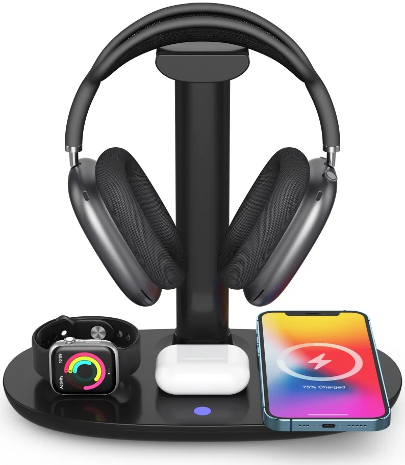 Draadloze Oplader 15W Smartphone/Watch/Oortjes met Headset Standaard afbeelding 2