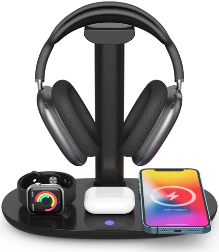 Draadloze Oplader 15W Smartphone/Watch/Oortjes met Headset Standaard afbeelding 2