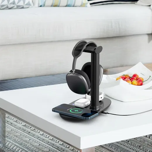 Draadloze Oplader 15W Smartphone/Watch/Oortjes met Headset Standaard afbeelding 4