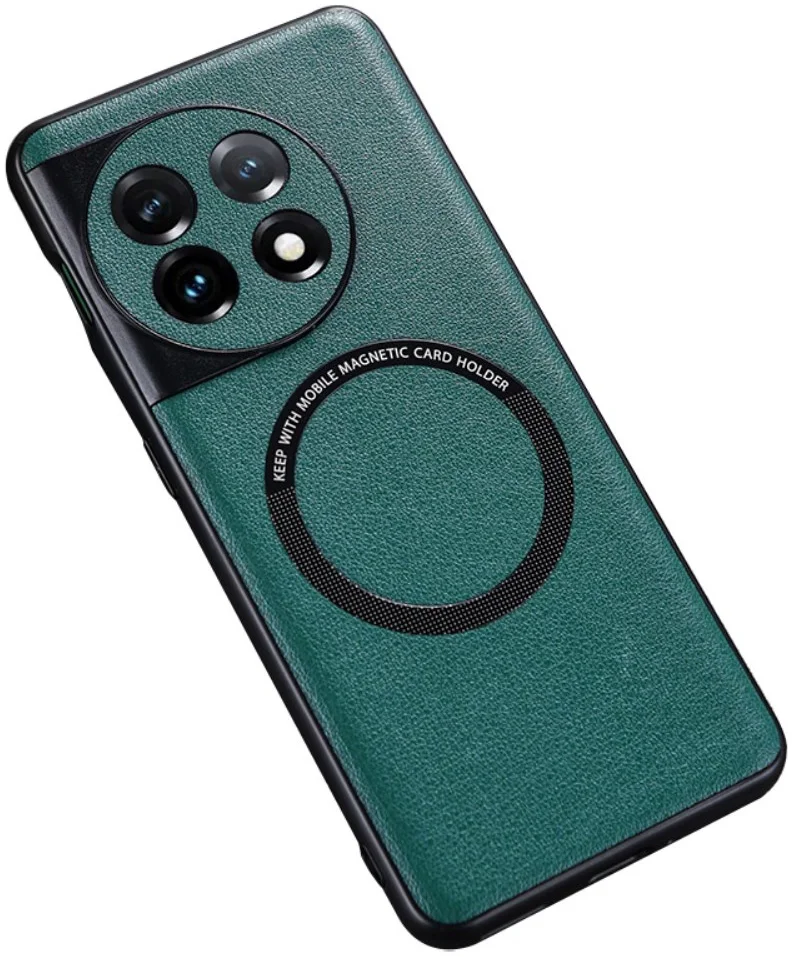 OnePlus 11 Hoesje MagSafe Kunstleer Back Cover Groen afbeelding 1