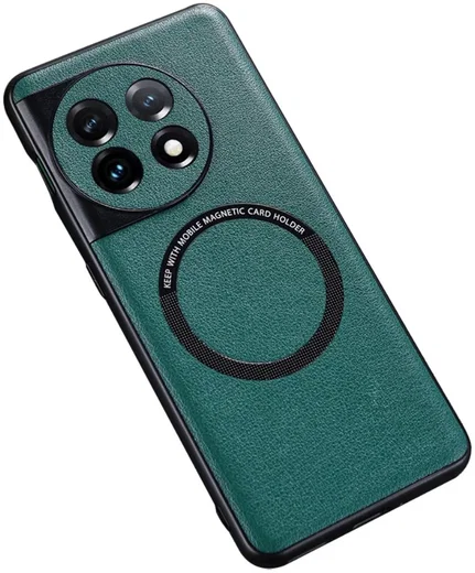OnePlus 11 Hoesje MagSafe Kunstleer Back Cover Groen afbeelding 1