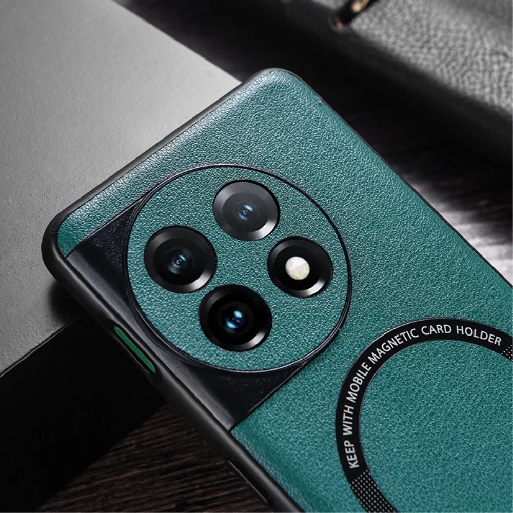 OnePlus 11 Hoesje MagSafe Kunstleer Back Cover Groen afbeelding 2