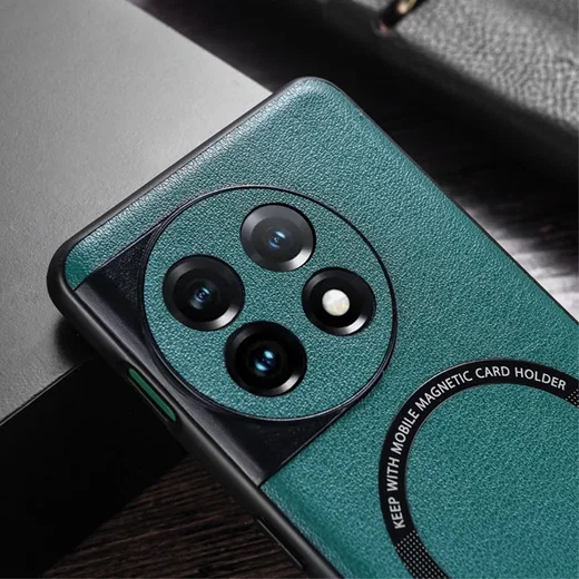 OnePlus 11 Hoesje MagSafe Kunstleer Back Cover Groen afbeelding 2
