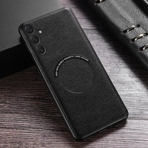 Samsung Galaxy A54 Hoesje MagSafe Kunstleer Back Cover Zwart afbeelding 2