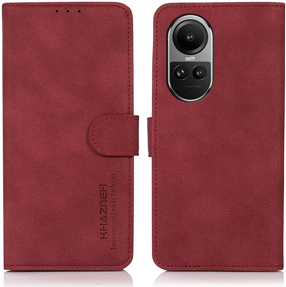 KHAZNEH Oppo Reno 10 / 10 Pro Hoesje Retro Wallet Book Case Rood afbeelding 2