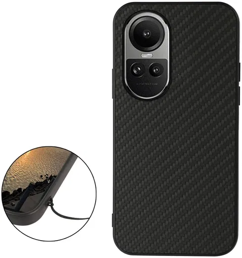 Oppo Reno 10 / 10 Pro Hoesje Carbon Fiber Back Cover Zwart afbeelding 2