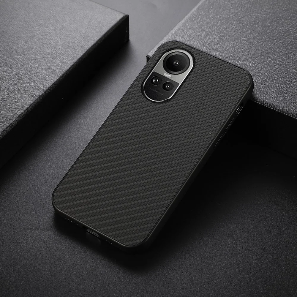 Oppo Reno 10 / 10 Pro Hoesje Carbon Fiber Back Cover Zwart afbeelding 3