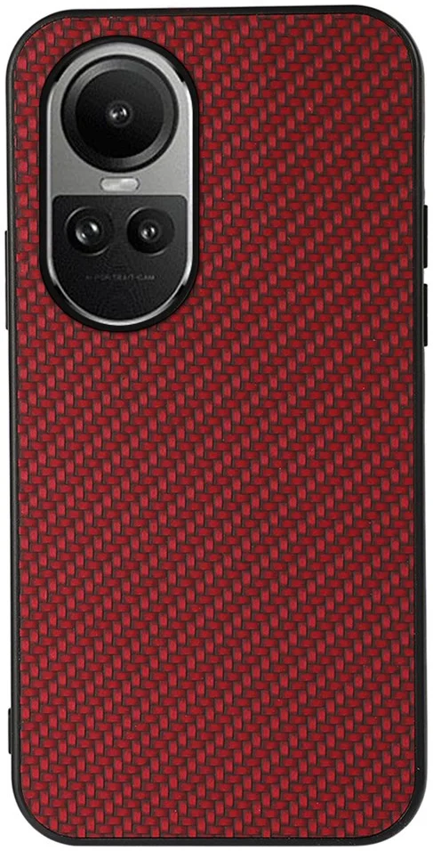 Oppo Reno 10 / 10 Pro Hoesje Carbon Fiber Back Cover Rood afbeelding 1