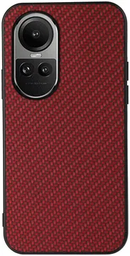 Oppo Reno 10 / 10 Pro Hoesje Carbon Fiber Back Cover Rood
