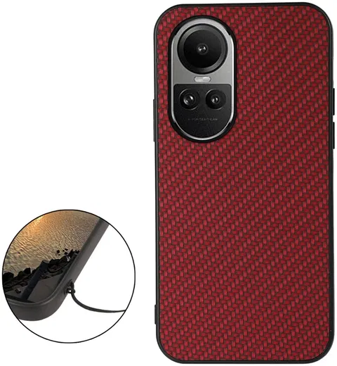 Oppo Reno 10 / 10 Pro Hoesje Carbon Fiber Back Cover Rood afbeelding 2