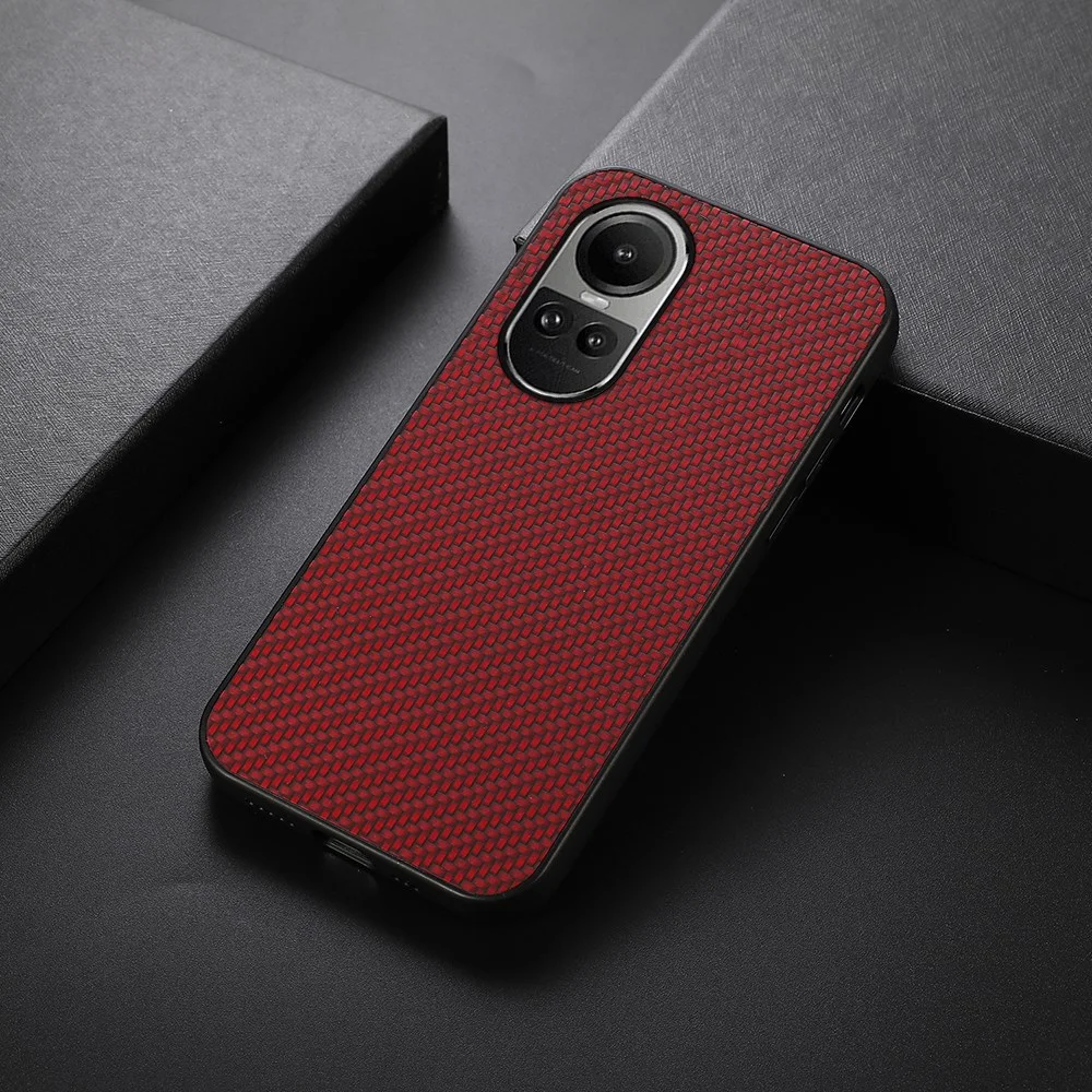 Oppo Reno 10 / 10 Pro Hoesje Carbon Fiber Back Cover Rood afbeelding 3