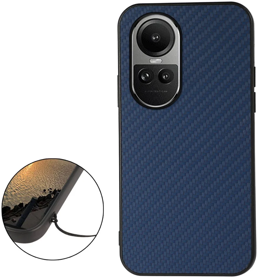 Oppo Reno 10 / 10 Pro Hoesje Carbon Fiber Back Cover Blauw afbeelding 2
