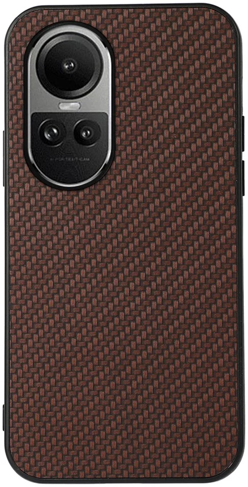Oppo Reno 10 / 10 Pro Hoesje Carbon Fiber Back Cover Bruin afbeelding 1