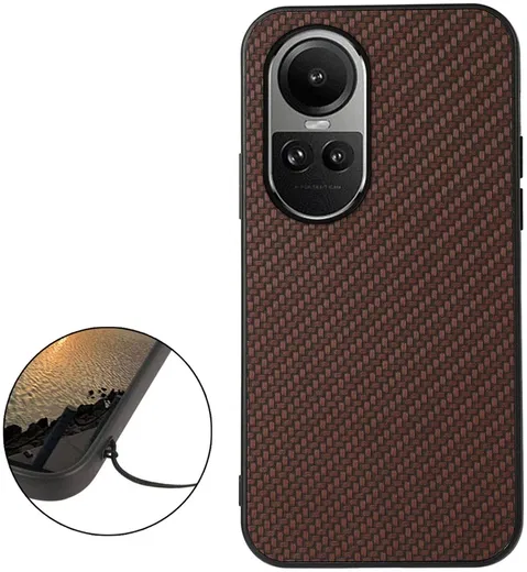 Oppo Reno 10 / 10 Pro Hoesje Carbon Fiber Back Cover Bruin afbeelding 2