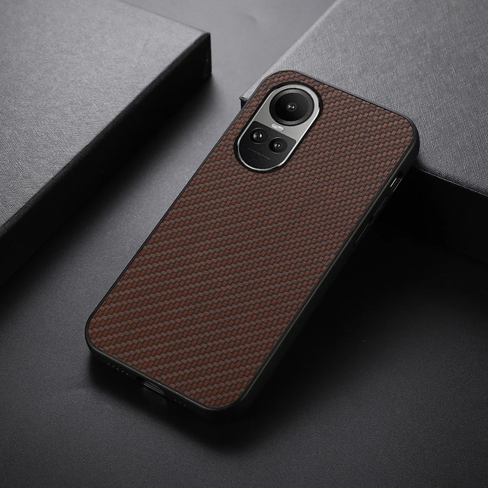 Oppo Reno 10 / 10 Pro Hoesje Carbon Fiber Back Cover Bruin afbeelding 3