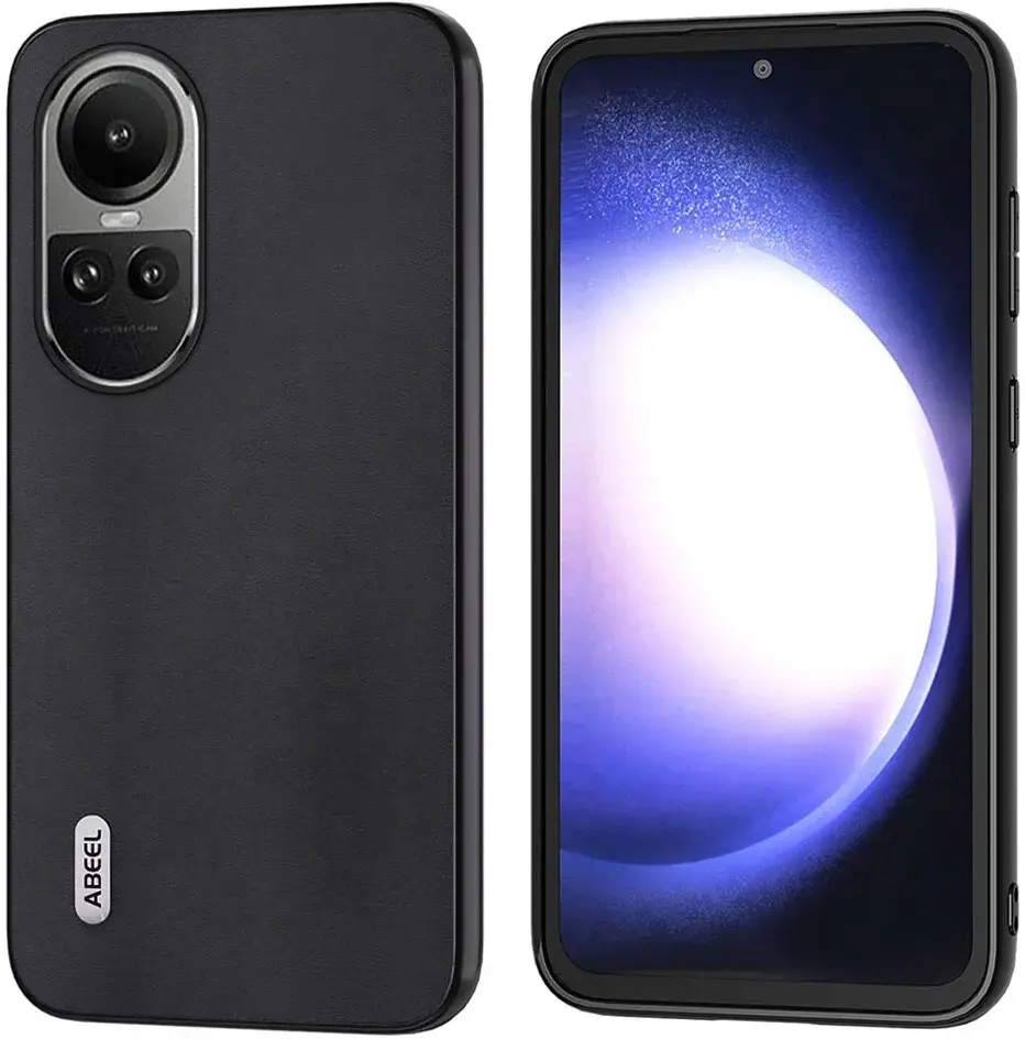 ABEEL Nappa Oppo Reno 10 / 10 Pro Hoesje Leer Back Cover Zwart afbeelding 1