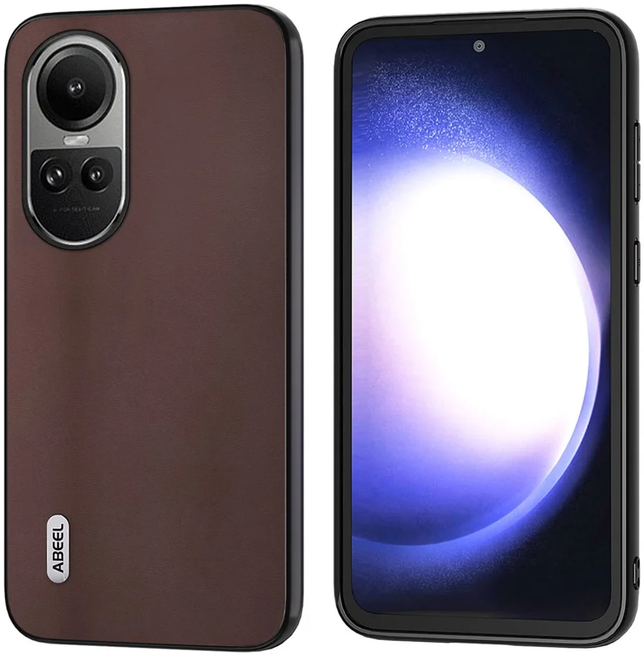 ABEEL Nappa Oppo Reno 10 / 10 Pro Hoesje Leer Back Cover Coffee afbeelding 1