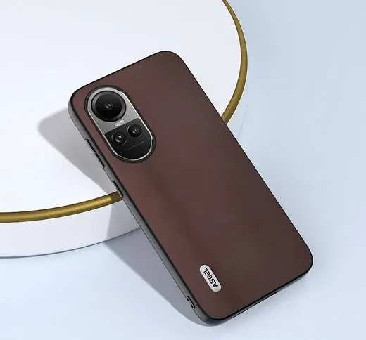 ABEEL Nappa Oppo Reno 10 / 10 Pro Hoesje Leer Back Cover Coffee afbeelding 2