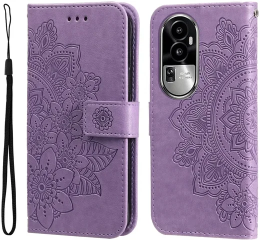 Oppo Reno 10 / 10 Pro Hoesje Bloemen Book Case met Pasjeshouder Paars afbeelding 1