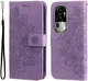 Oppo Reno 10 / 10 Pro Hoesje Bloemen Book Case met Pasjeshouder Paars afbeelding 1