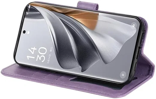 Oppo Reno 10 / 10 Pro Hoesje Bloemen Book Case met Pasjeshouder Paars afbeelding 11