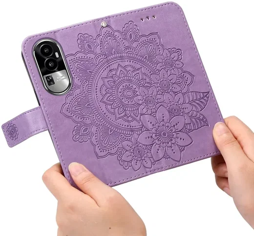 Oppo Reno 10 / 10 Pro Hoesje Bloemen Book Case met Pasjeshouder Paars afbeelding 12
