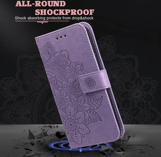 Oppo Reno 10 / 10 Pro Hoesje Bloemen Book Case met Pasjeshouder Paars afbeelding 4