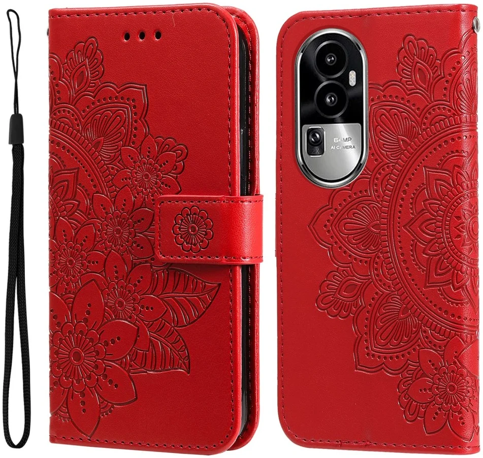 Oppo Reno 10 / 10 Pro Hoesje Bloemen Book Case met Pasjeshouder Rood afbeelding 1