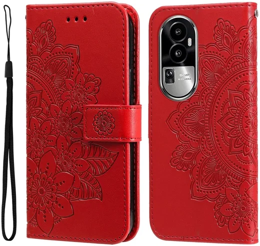 Oppo Reno 10 / 10 Pro Hoesje Bloemen Book Case met Pasjeshouder Rood afbeelding 1
