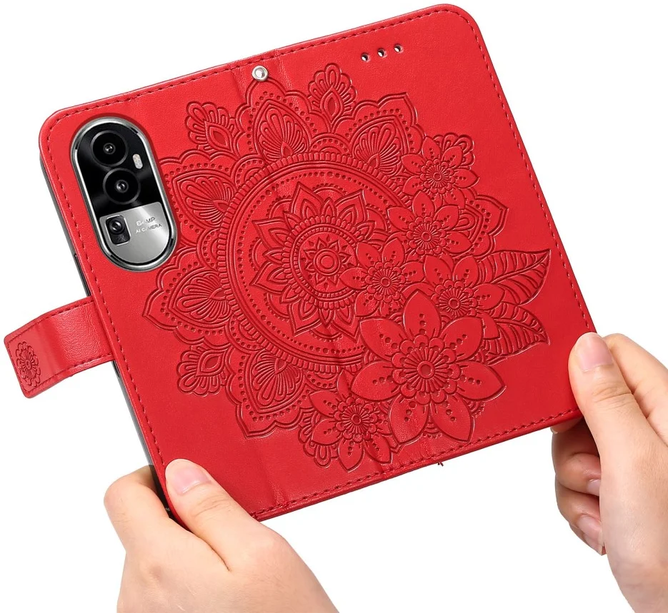 Oppo Reno 10 / 10 Pro Hoesje Bloemen Book Case met Pasjeshouder Rood afbeelding 12