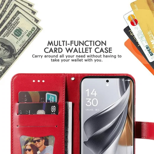 Oppo Reno 10 / 10 Pro Hoesje Bloemen Book Case met Pasjeshouder Rood afbeelding 4