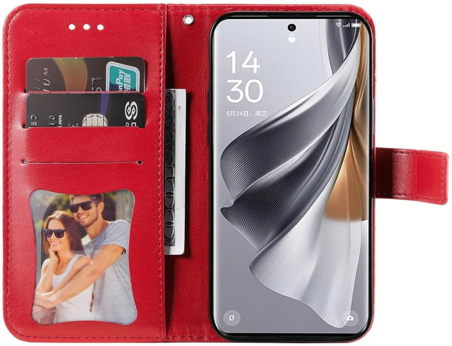 Oppo Reno 10 / 10 Pro Hoesje Bloemen Book Case met Pasjeshouder Rood afbeelding 7