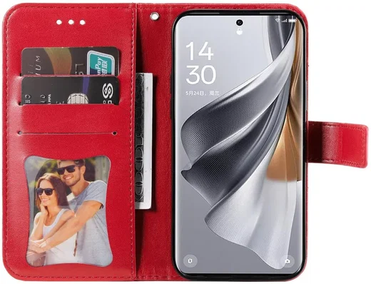 Oppo Reno 10 / 10 Pro Hoesje Bloemen Book Case met Pasjeshouder Rood afbeelding 7